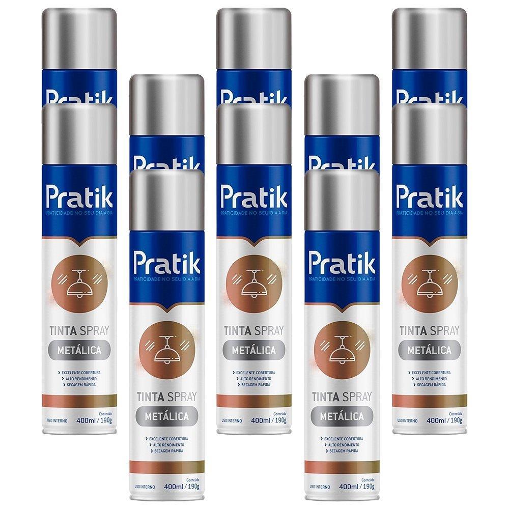 Kit 10 Tintas Spray Pratik Metálica Cromado 400ml