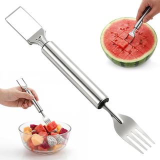Cortador de Frutas 2 em 1 em Aço Inoxidável, Novo Cortador de Melancia 2026 com Garfo, Ferramenta de Corte de Frutas com