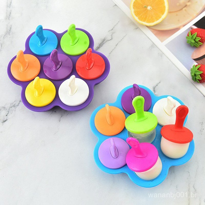 Forma de Silicone para Sorvete 1 unidade / 7 Furos - Molde DIY para Picolés Infantis e Fabricador de Bolas de Gelo