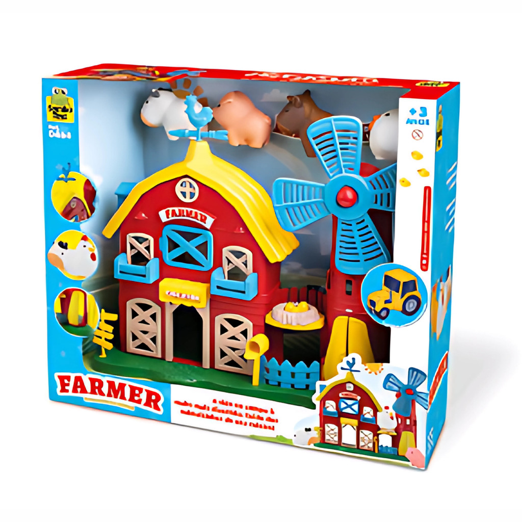 Brinquedo Infantil Celeiro Fazendinha Farmer Didatico Com 4 Animais Bicho Casinha Educativo