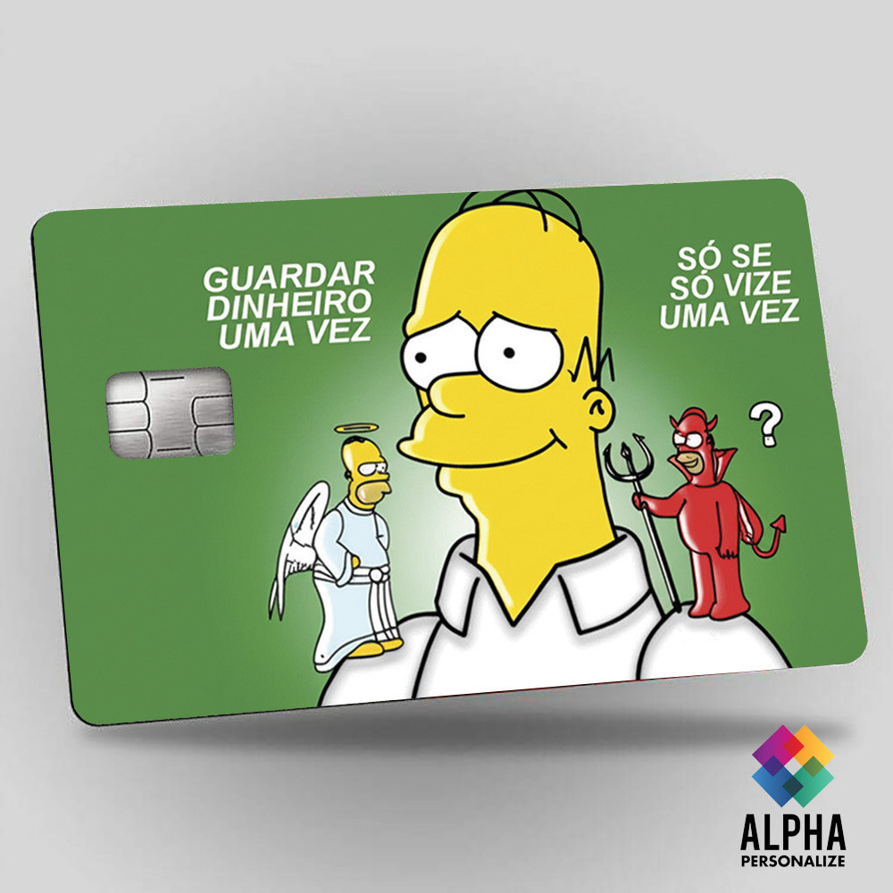 Adesivo para Cartão de Credito Homer Simpsons Duvida Diabinho Anjo Verde