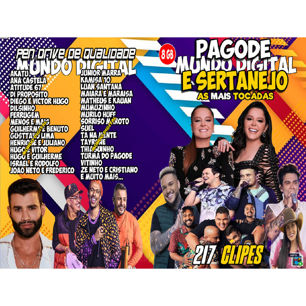 Pen Drive 8gb Com 217 Clipes Pagode E Sertanejo Mp4 + Brinde