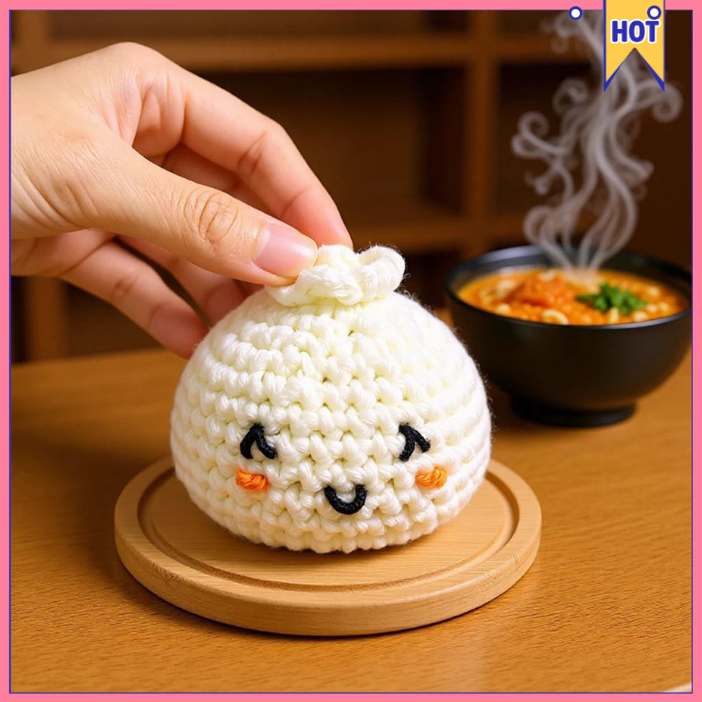 Handmade Crochet Bun Footbag – Soft Squeeze Bean Bag Kick Ball Cute Dumpling Stress Relief Toy for Party Games Gifts F