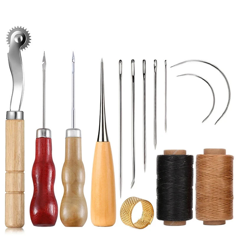 Kit de Costura para Artesanato em Couro, Fio Encerado, Agulhas para Quilting Manual, Furador de Costura, para Iniciantes