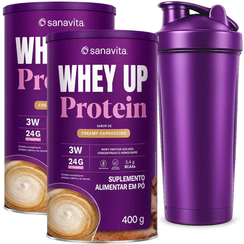 Kit 2x Whey Protein 3W Cappuccino 400g Coqueteleira Proteína Concentrado Isolado Treino Massa