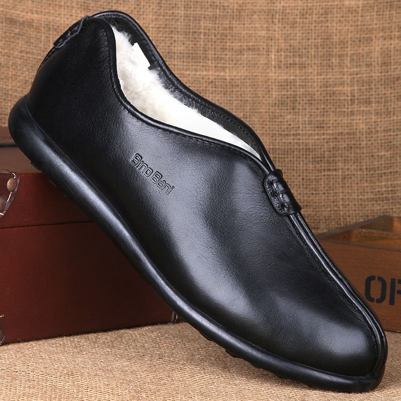 Sapatos de couro casuais masculinos de couro genuíno inverno velho pequim sapatos de algodão homens de meia-idade pai sa