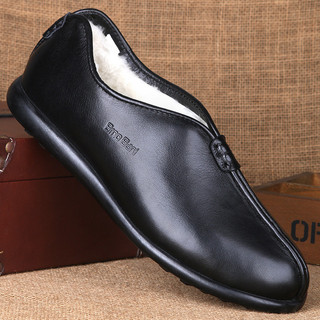 Sapatos de couro casuais masculinos de couro genuíno inverno velho pequim sapatos de algodão homens de meia-idade pai sa