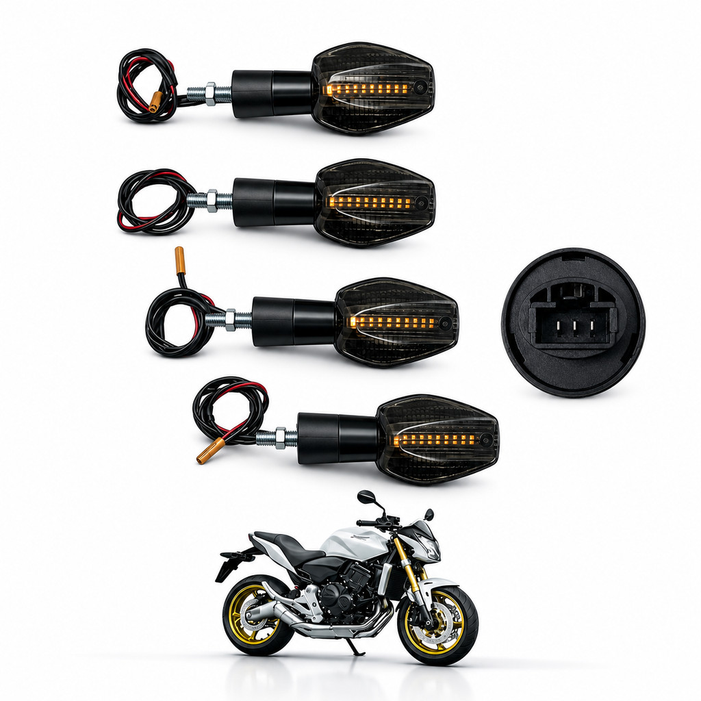 Jogo 4 Pisca de Led CB600 Hornet 2005 Até 2015 com Relé de Pisca Led