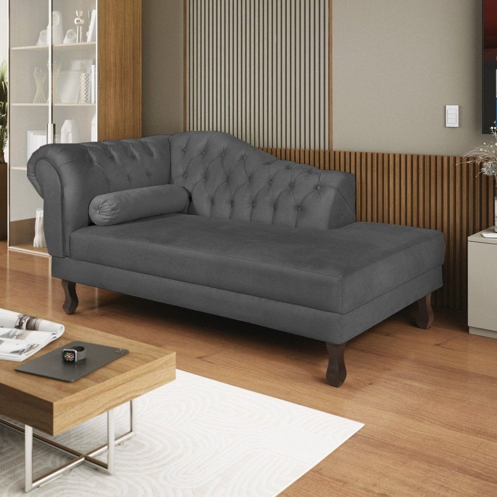 Diva Recamier Dora 185cm Lado Direito Cinza Escuro Linho Cinza Escuro