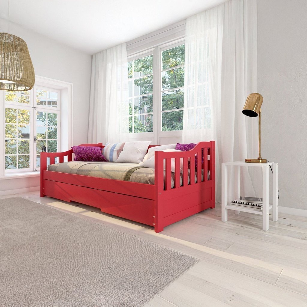 Bicama Solteiro American Estilo Sofá em Madeira Maciça Vermelho Vermelho