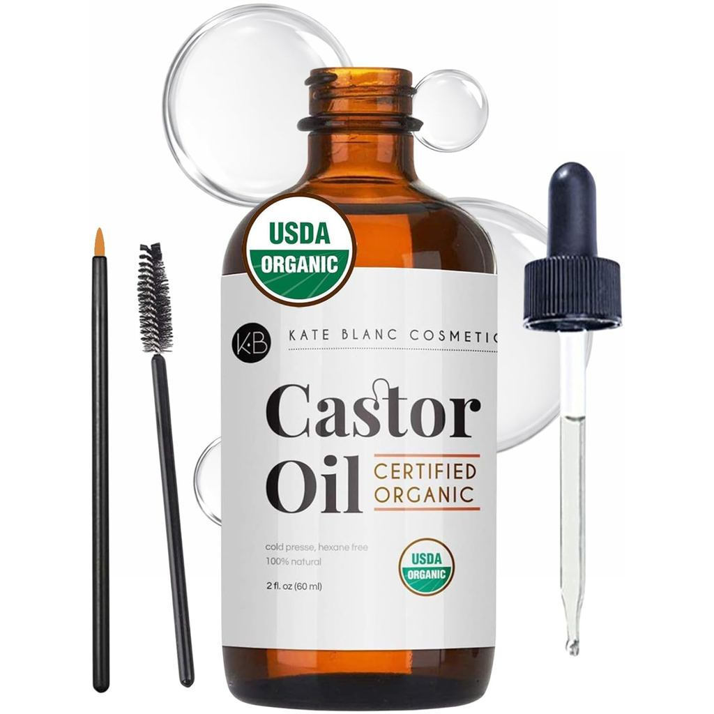 Óleo de Rícino Orgânico Kate Blank Cosmetics (2 onças), adequado para cabelo, cílios e rosto, 100% natural, prensado a f