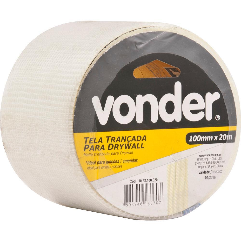 Imagem Tela Adesiva Trancada Fibra de Vidro 100mmx20m para Drywall Vonder
