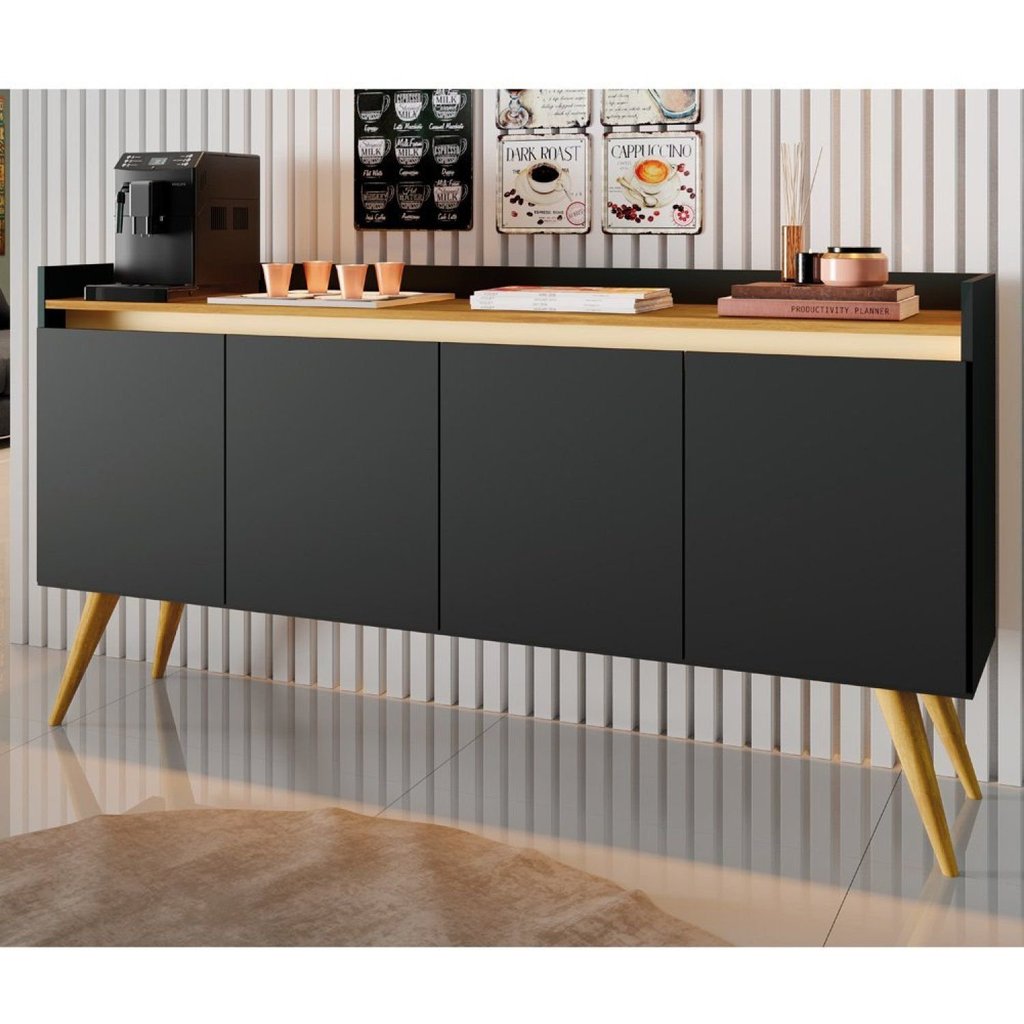 Buffet Aparador 4 Portas Gold Preto/Mel Preto/Mel