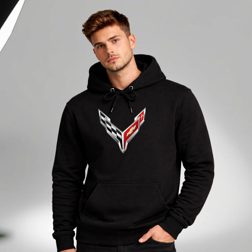 Moletom Masculino Corvette Estampado Flanelado com Capuz Confortável