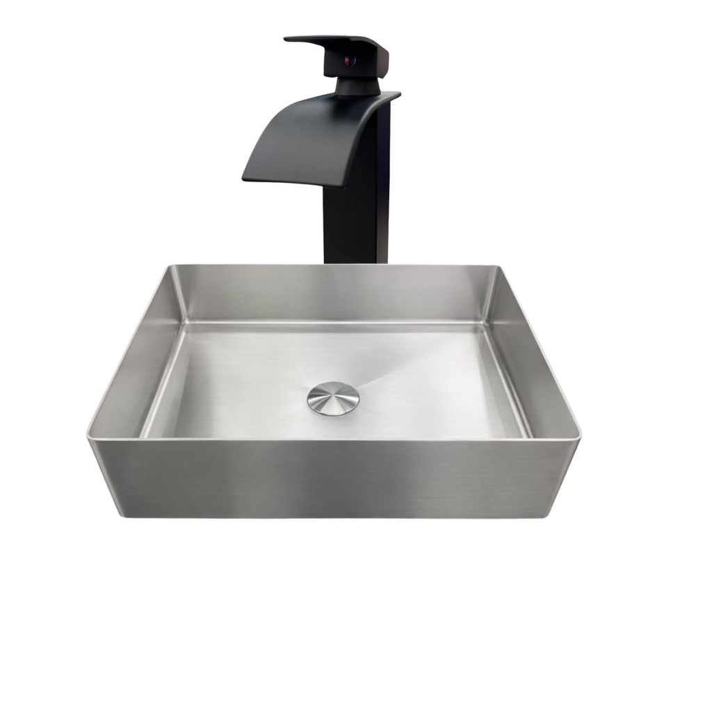 Kit Cuba Torneira Inox Retangular Sobrepor Cascata Monocomando Banheiro