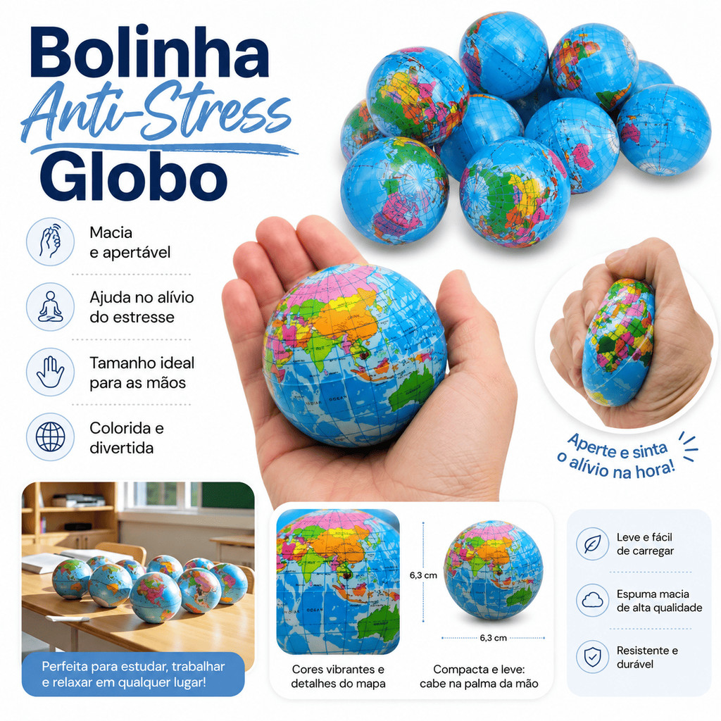 Bolinha Anti Stress Globo Mapa Mundi Macia Brinquedo