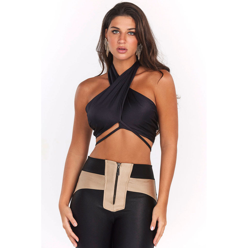 Cropped Helanca Up Glam Alça Transpassada Planet Girls Preto
