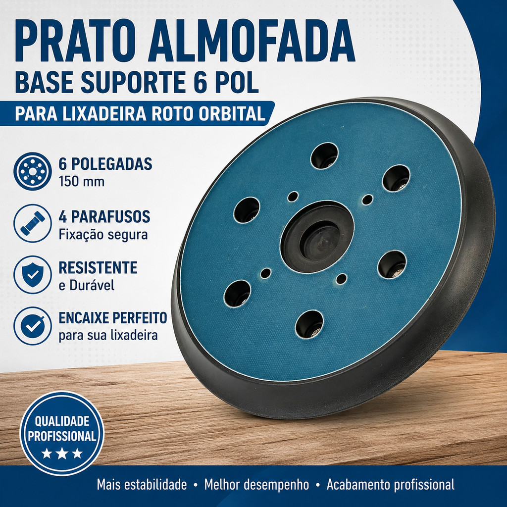 Prato Almofada Base Suporte 6 Pol Lixadeira Roto Orbital 4 Parafusos