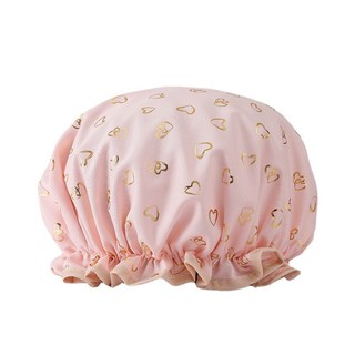Touca de banho dupla à prova d'água, touca de cabelo dourada, estampada, poliéster, algodão, PEVA, banho, estilo feminin