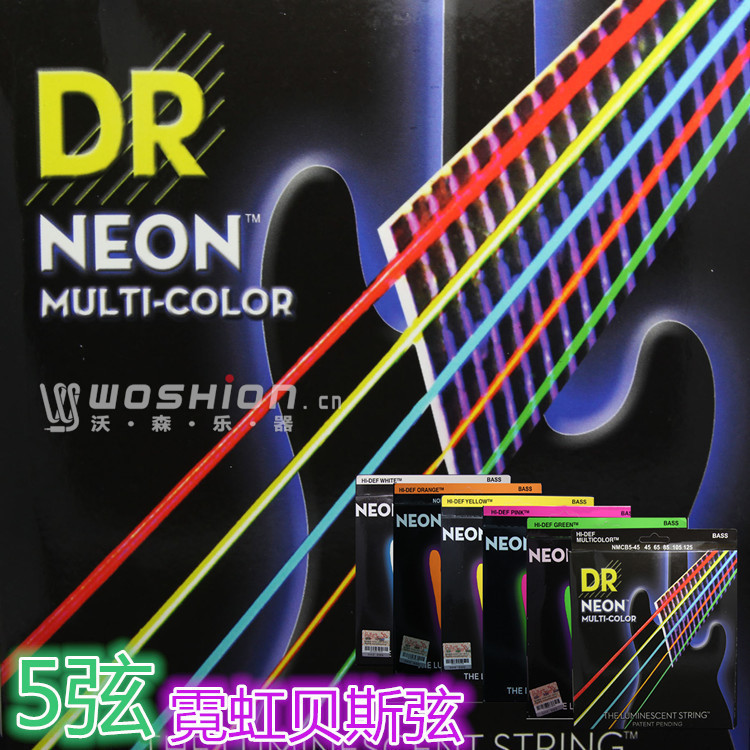 DR neon neon fluorescente luminosa baixo elétrico baixo cordas 5 cordas 4 cordas verde laranja rosa amarelo branco color