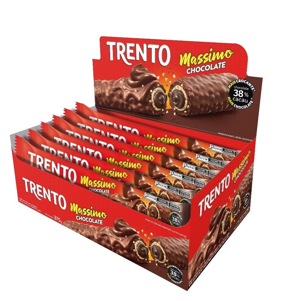 Chocolate Trento Wafer Massimo Chocolate 25g - Embalagem com 15 Unidades em Oferta na Shopee