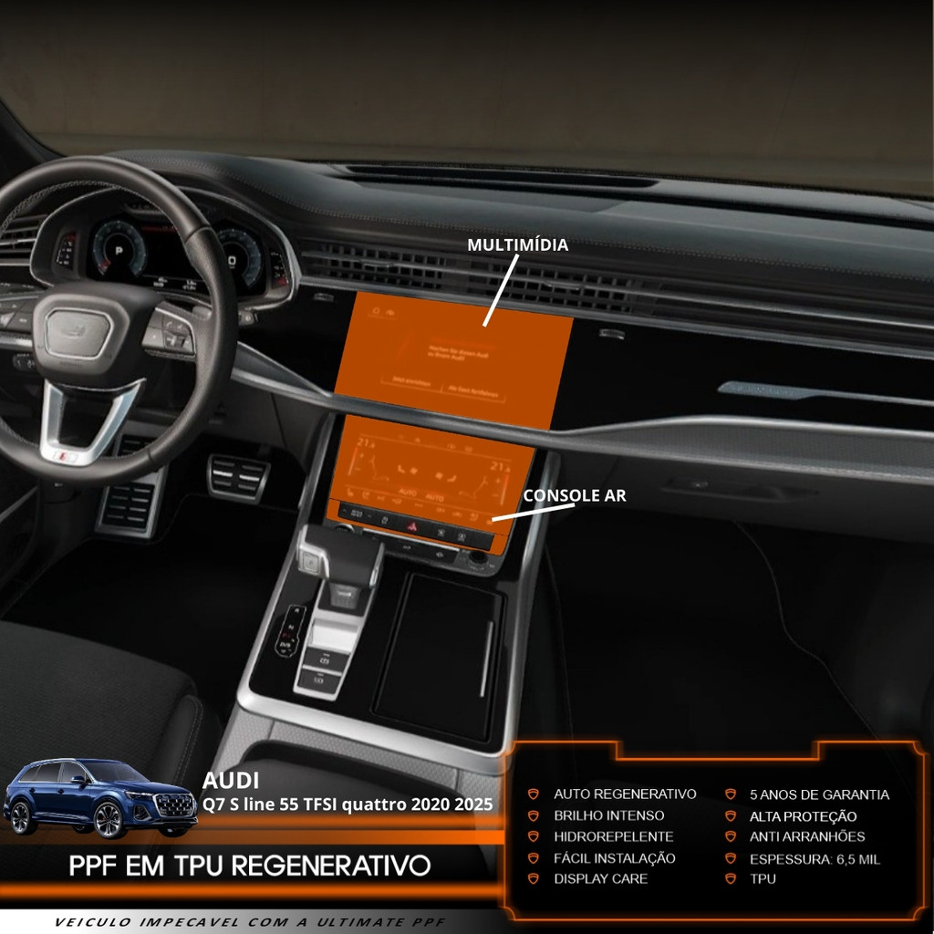 Película PPF Proteção Kit Multimídia Audi Q7 S line 55 2020 2021 2022 2023 2024 2025 Transparente TPU Anti Risco