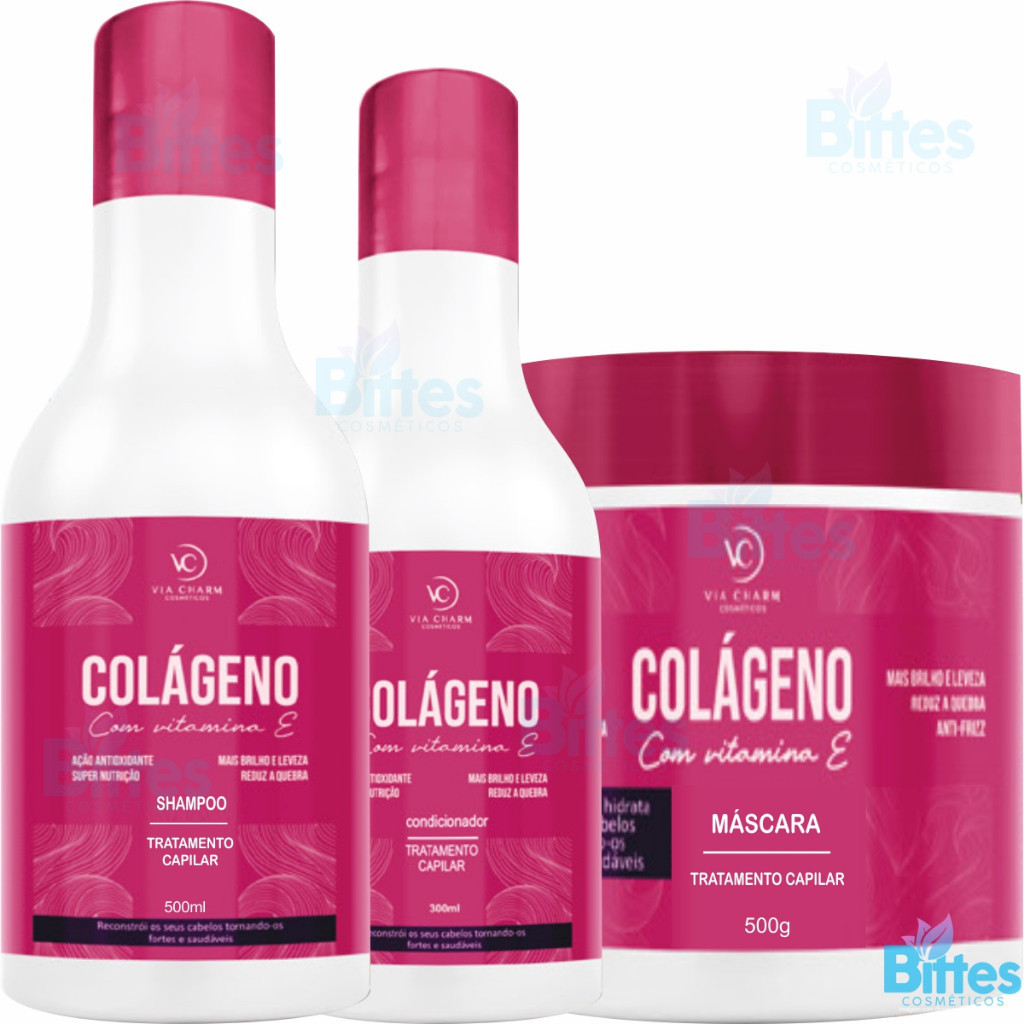 KIT CAPILAR  COLÁGENO VC COSMÉTICOS COM VITAMINA E REDUZ A QUEBRA