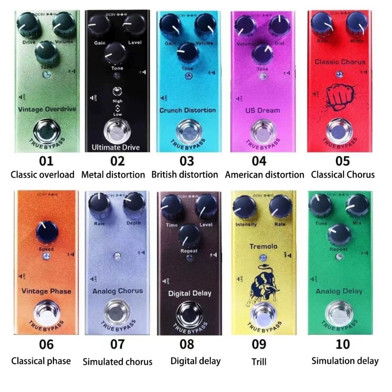 Li * Único Tipo 9V Pedal Efeito Guitarra Elétrica 10 Sons Ajustáveis Acessórios Para Instrumentos Musicais