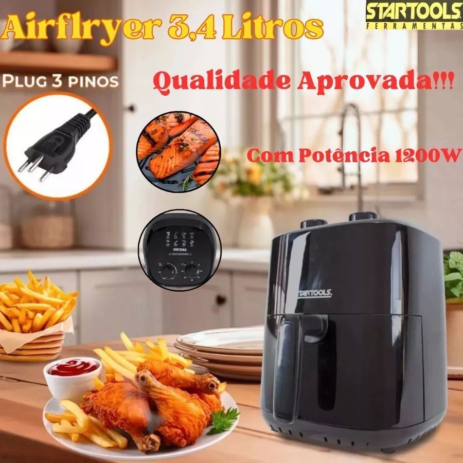 Fritadeira Airflryer 3,4 Litros Potência De 1200W 220V Ou 127V Elétrica Preto 28x27x25Cm Startools
