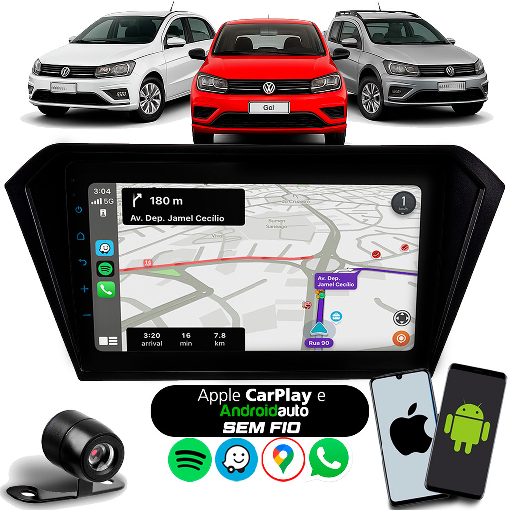 Multimídia 9 Polegadas Gol Saveiro Voyage G7 2016 à 2024 Carplay Android Auto Sem Fio Bluetooth + Câmera de Ré + Moldura em Oferta na Shopee