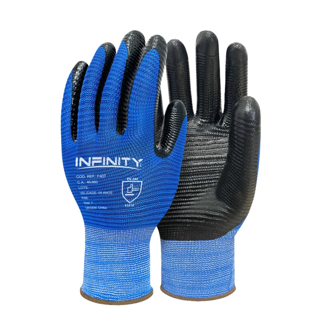 1 Par Luva Multitato Borracha Nitrílica Ca Reforçada Emborrachada Trabalho Mecânico Óleo Graxa Epi