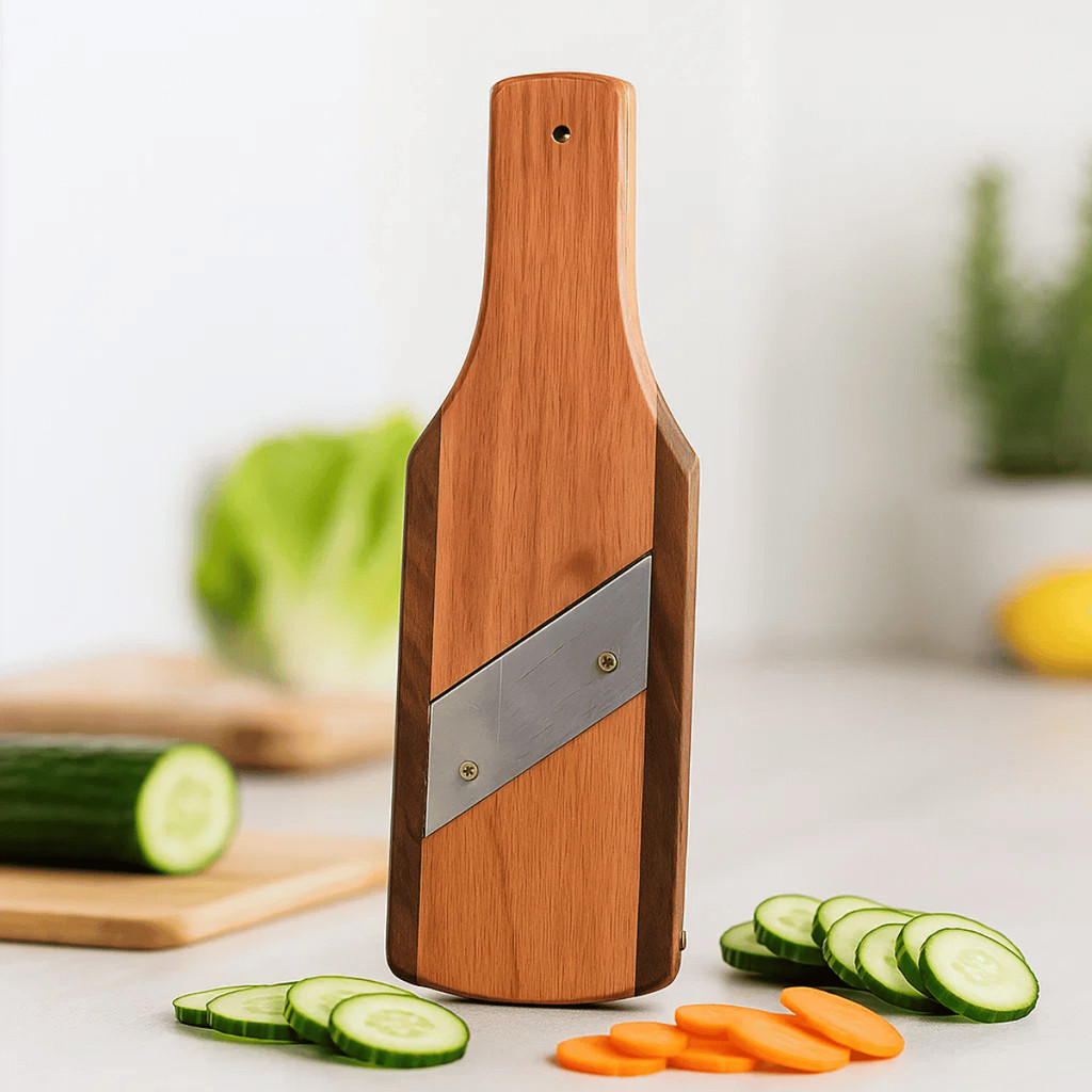 Fatiador de Legumes Madeira Lâmina Inox - Mandolin / Cortador Manual / Cozinha / Ralador