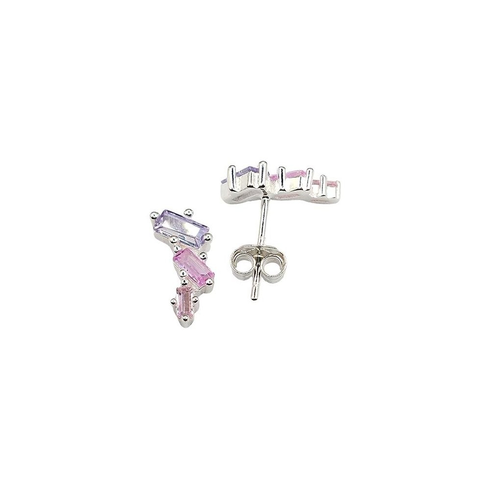 Brinco Delicado Rosa e Roxo Prata 925