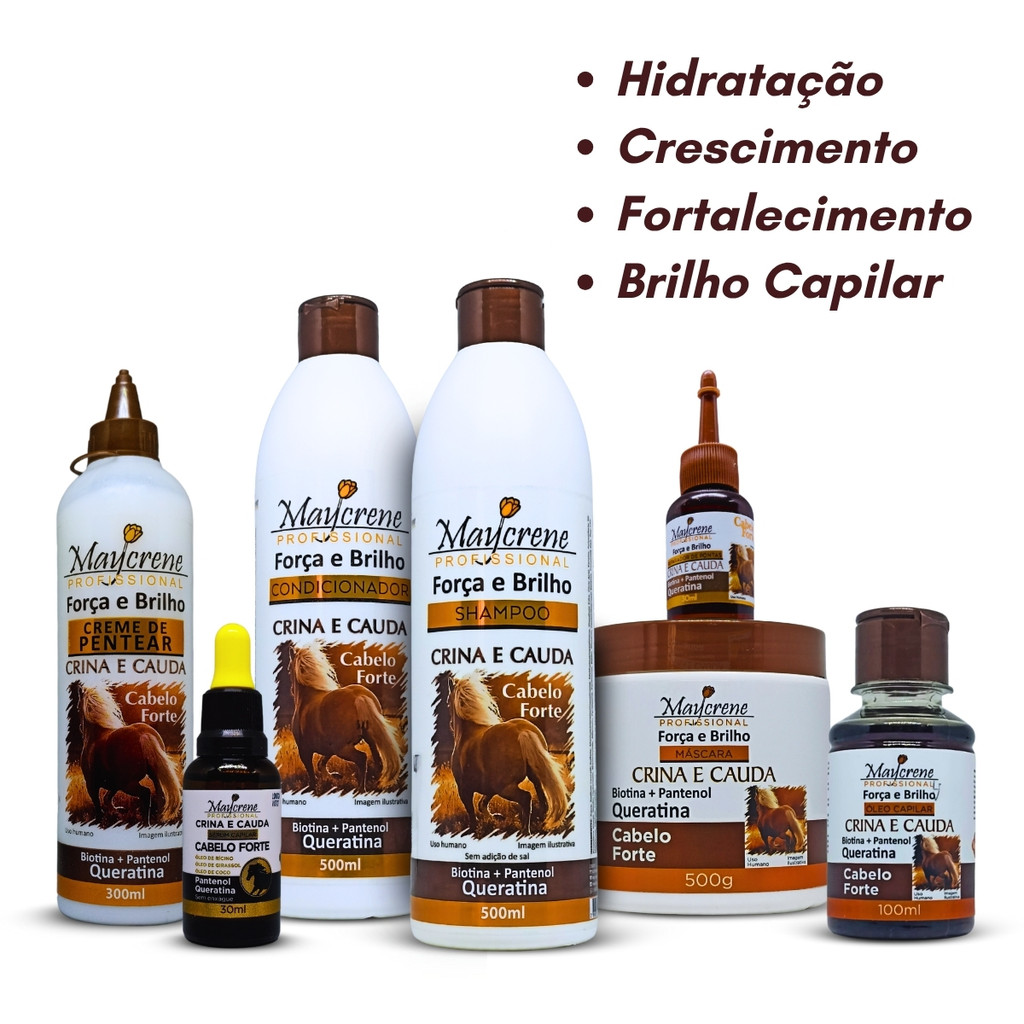 Kit Crina e Cauda Força e Brilho  7 Produtos - Maycrene Profissional com Biotina, Pantenol e Queratina em Oferta na Shopee