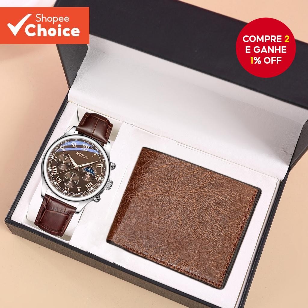 Conjunto De Relógio E Carteira Masculino Kegllect – Casual De Couro Para Negócios , Presente Ele , Sem Caixa