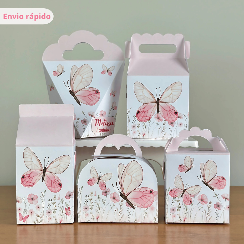 Kit Caixinhas Personalizadas JARDIM DAS BORBOLETAS | Lembrancinhas para Festa de Aniversário - Pegue e Monte