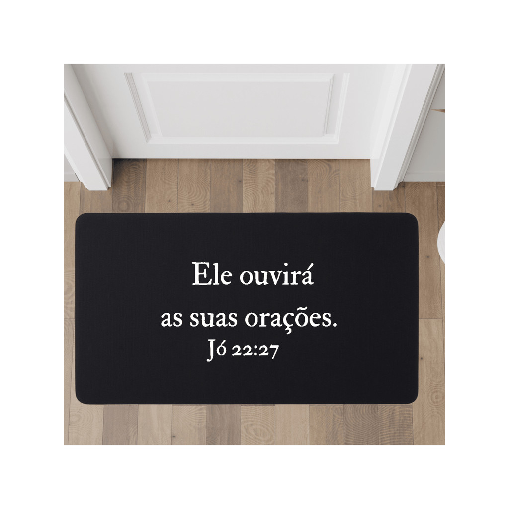 Imagem Tapete Sala 40x30cm Bem-Vindo Antiderrapante Ele ouvirá suas orações Jó 22:27 Envio Rápido
