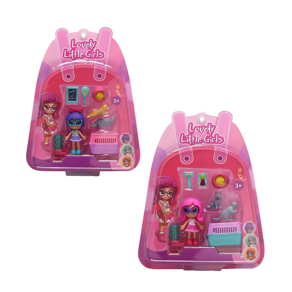 2x Bonecas Lovely Little Girls Super Pet Shop Sortidas Multikids Brinquedo Infantil Criança Presente
