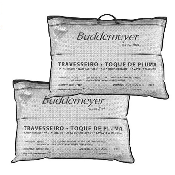 KIT 2 Travesseiro Toque de Pluma Buddemeyer Cetim 233 Fios 50x70cm