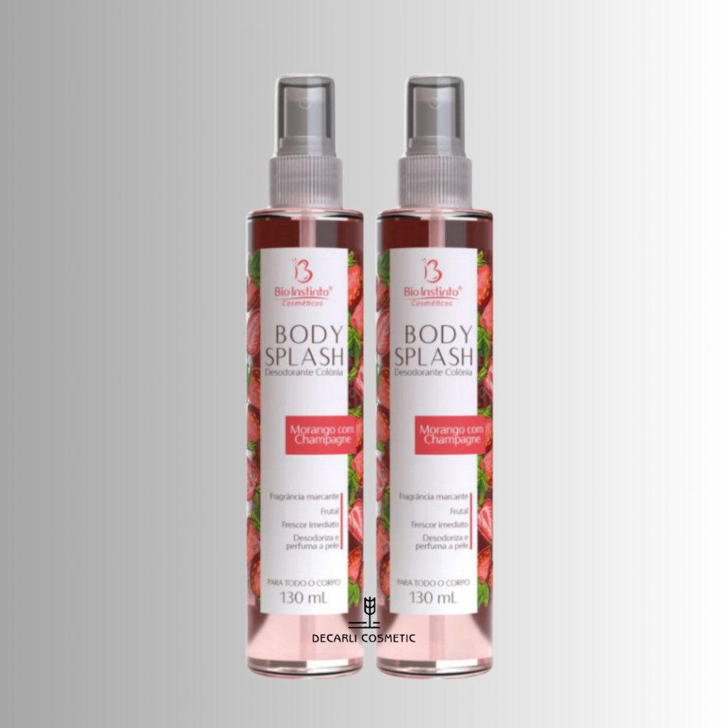 2 UN Body Splash Morango com Champagne 130ml - Bio Instinto(Perfume Corporal)