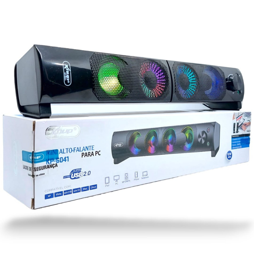 Caixa Som Alto Falante Portátil PC Celular Gamer Computador TV RGB Home Theater Soundbar Subwoofer