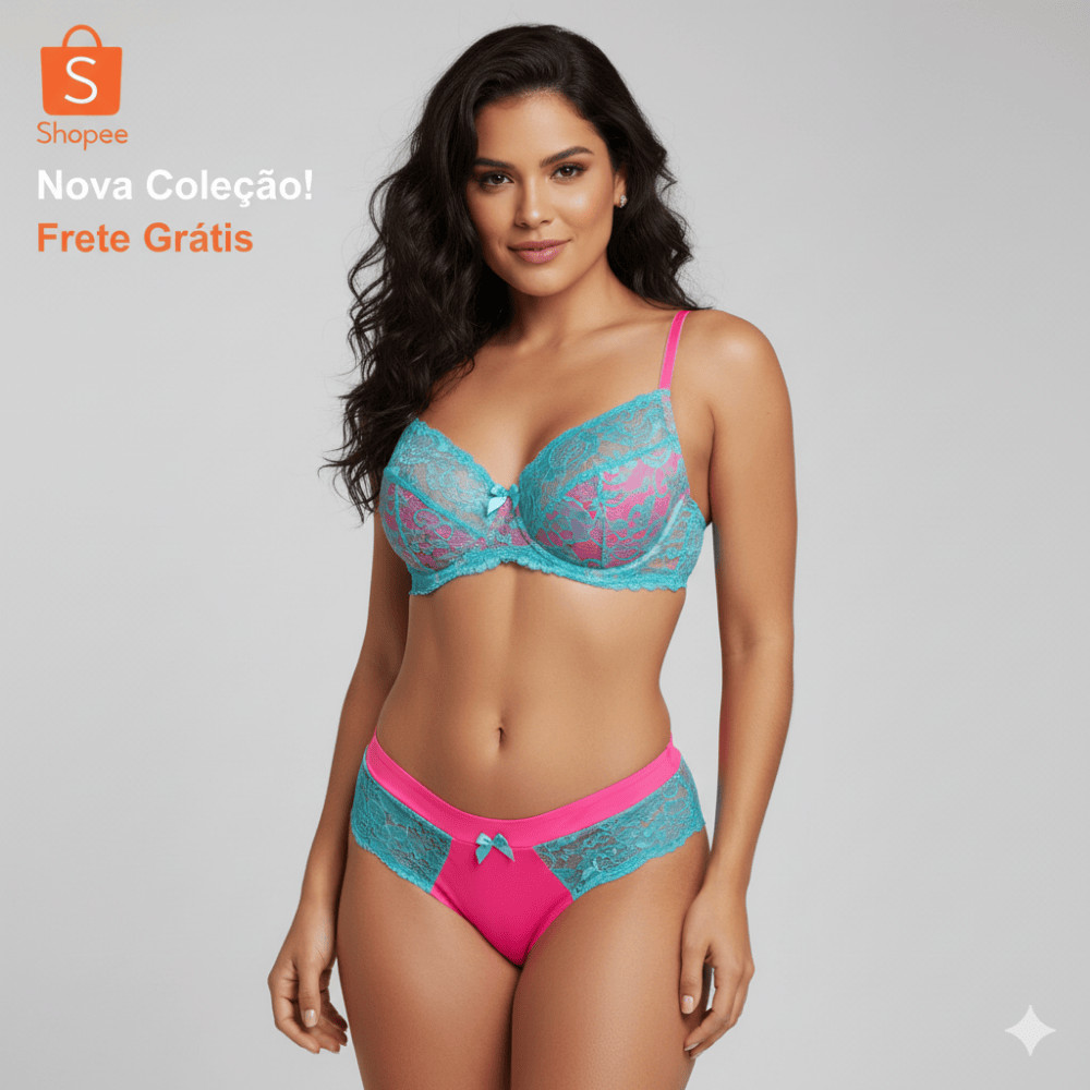 Lingerie de Renda Cores Neon Conjunto Exclusivo Direto da Fábrica em Oferta na Shopee