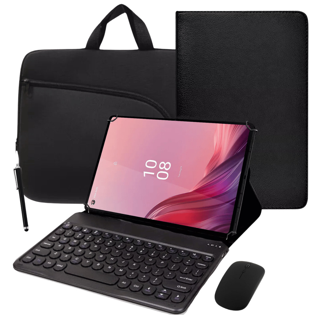 Capa Giratória p/ Tablet Lenovo M9 + Teclado Bluetooth + Luva c/ Alça