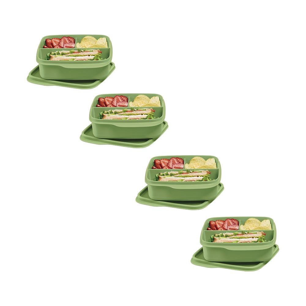 Kit 4 Potes Herméticos Tupperware Basic Line Divisória Verde 550ml