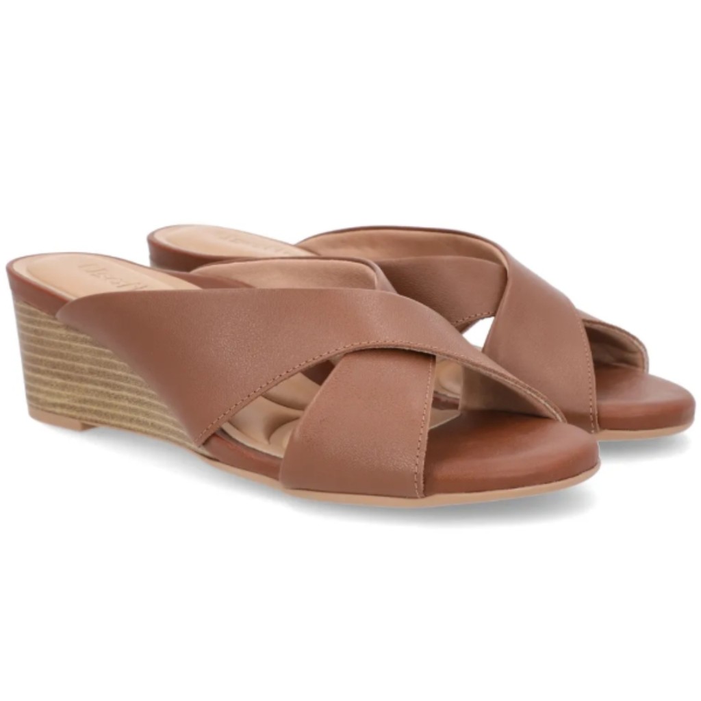 Tamanco Feminino Anabela Média Canela Couro Confortável Usaflex AM0304002