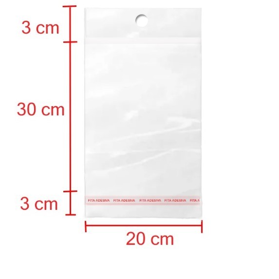 Saco Adesivado com Solapa e Furo 20x30+3 BOPP - Transparente