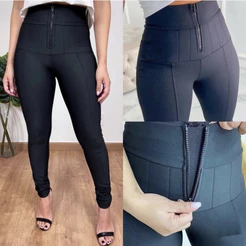 Calça Lipo Feminina Plus Size Cinta Modeladora Alta Compressão Disfarça Barriga Com Ziper na Frente