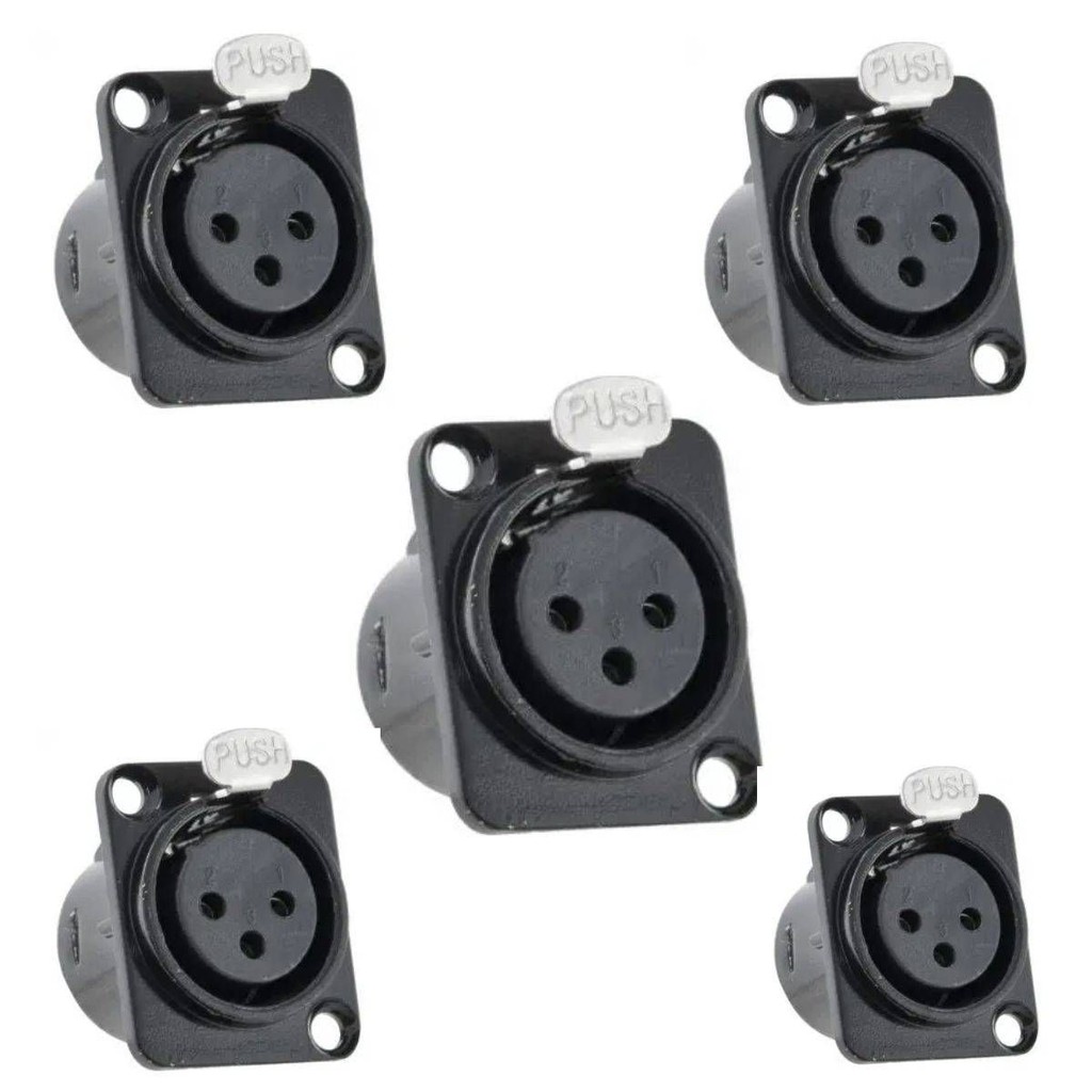 Kit 5 Conectores XLR 3 Vias Para Painel E Caixa De Som