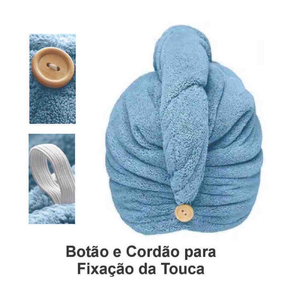 KIT 3 Toucas de Banho Atoalhada Seca cabelo com botão Preta e Branca