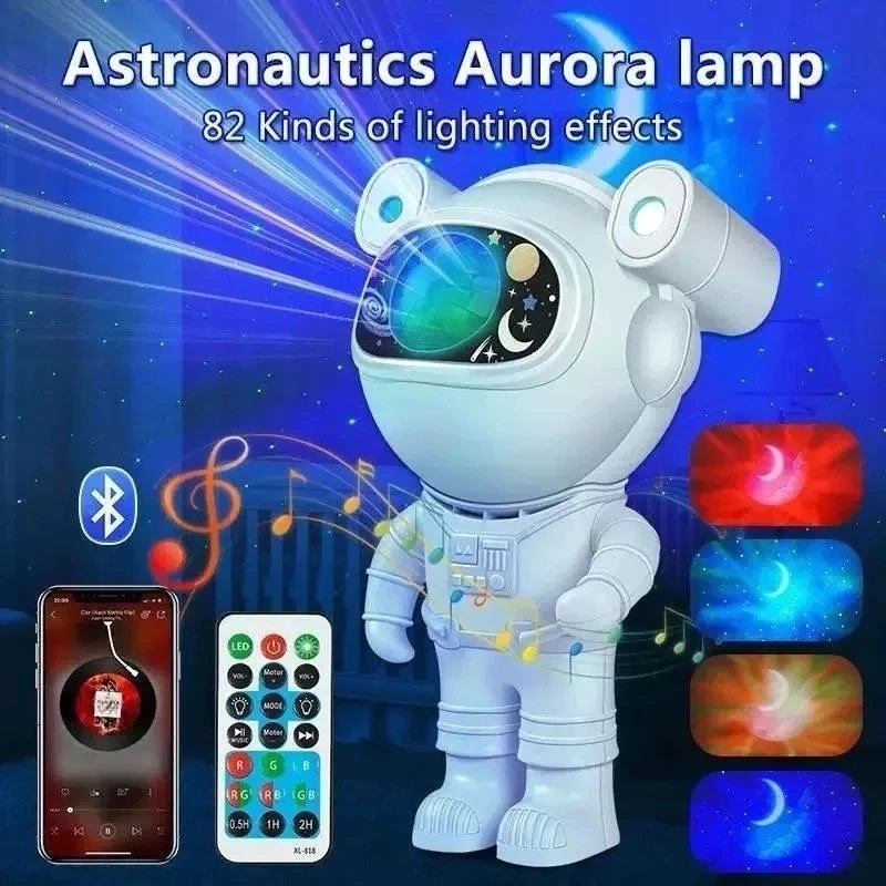 Imagem Luminaria Projetor De Luz Astronauta Lua Bluetooth Alto Falante Galaxy Ligth Estrelas Cor Da Estrutura Branco 110v/220
